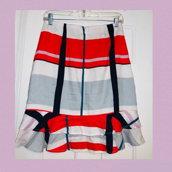 Ann Taylor Linen Skirt With Ruffle Plaid Orange Navy - Picture 3 of 3